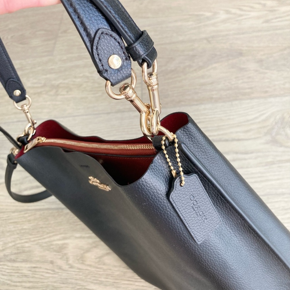 Coach Black Leather Shoulder Bag with Gold Accents - Picture 3 of 11